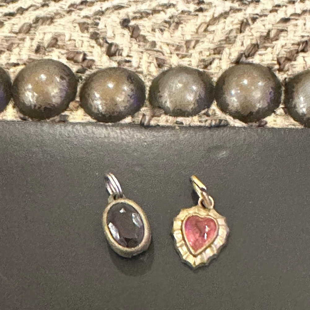 Gold Pendant w Pink Stone Heart - Antique Gold w Purple Stone Pendant